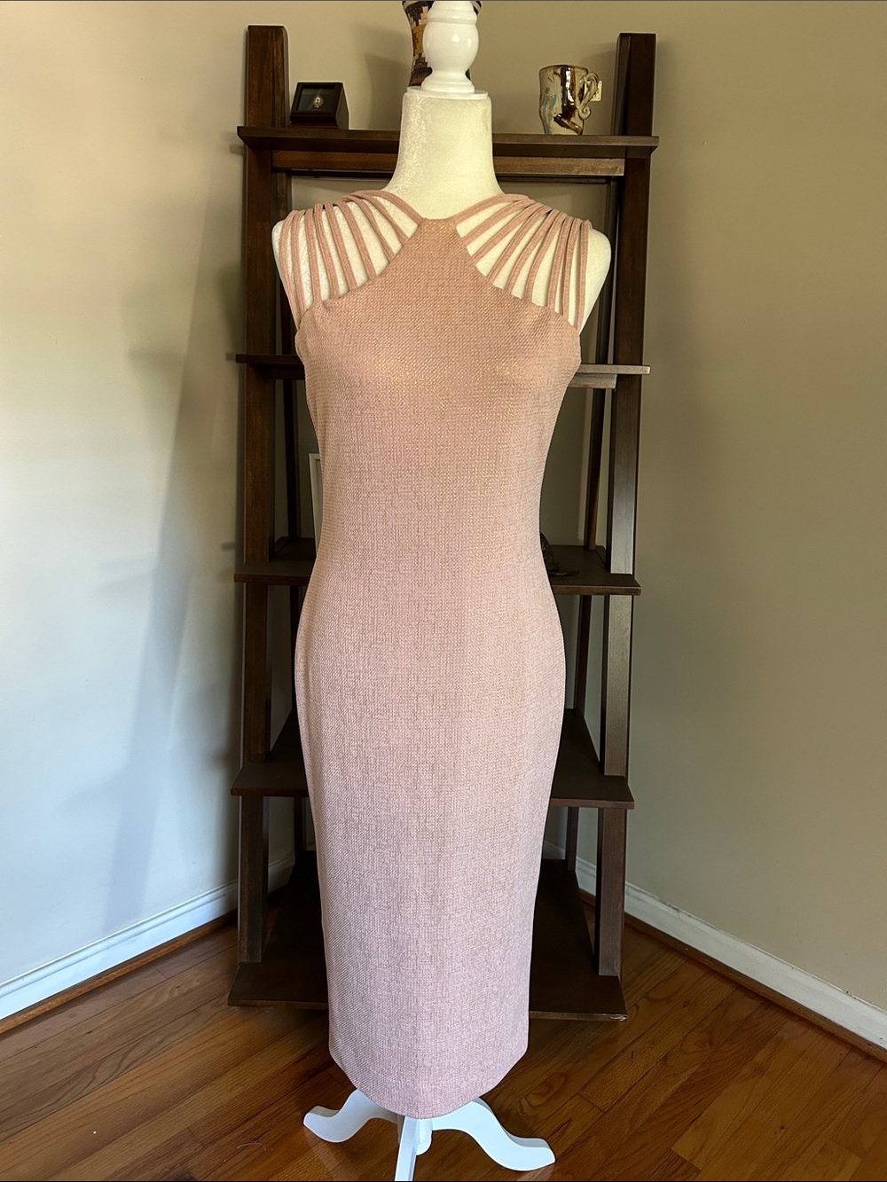 Dress the Population Blush Pink Strappy-Shoulder Midi Dress